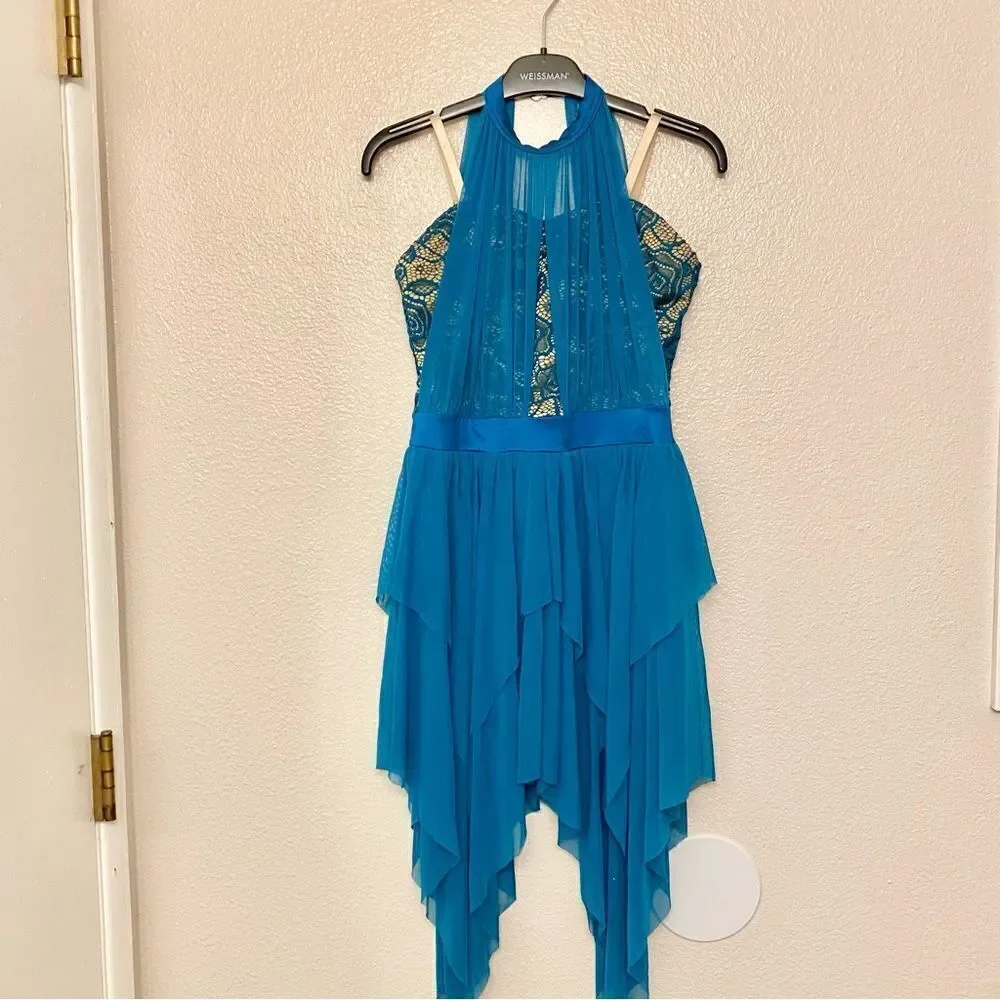 Weissman Balera Dance Costume teal mesh dress Like A River Runs 11336 child LC
